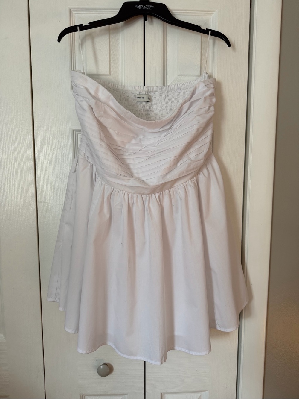 Hollister White Pleated Strapless Dress with Smocked Back